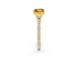Yellow gold Princess Cut Citrine Solitaire Engagement Ring with Pavé Band and Four-Prong Setting_2