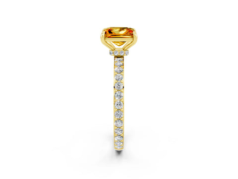 Yellow gold Princess Cut Citrine Solitaire Engagement Ring with Pavé Band and Four-Prong Setting_2