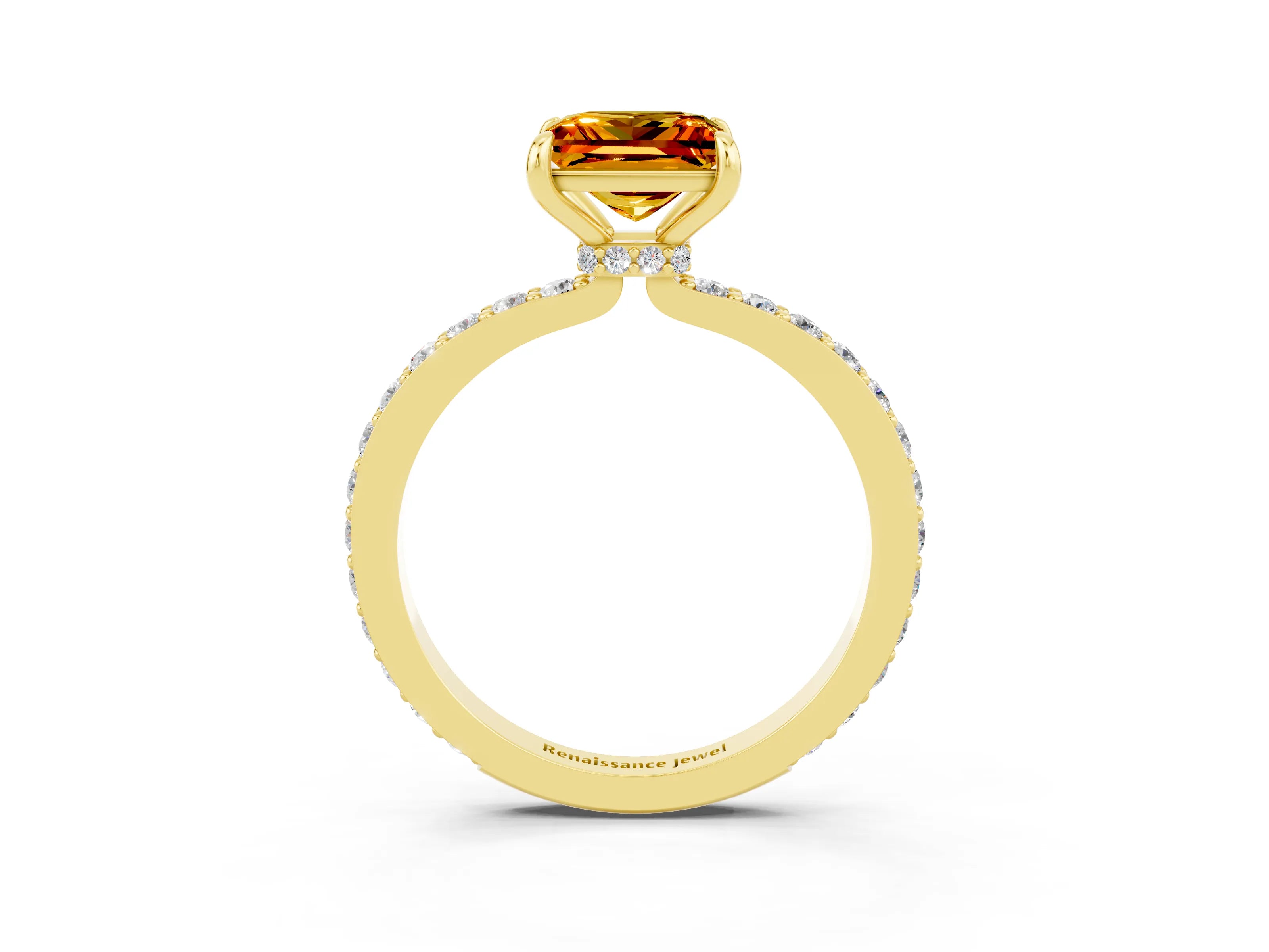 Yellow gold Princess Cut Citrine Solitaire Engagement Ring with Pavé Band and Four-Prong Setting_3