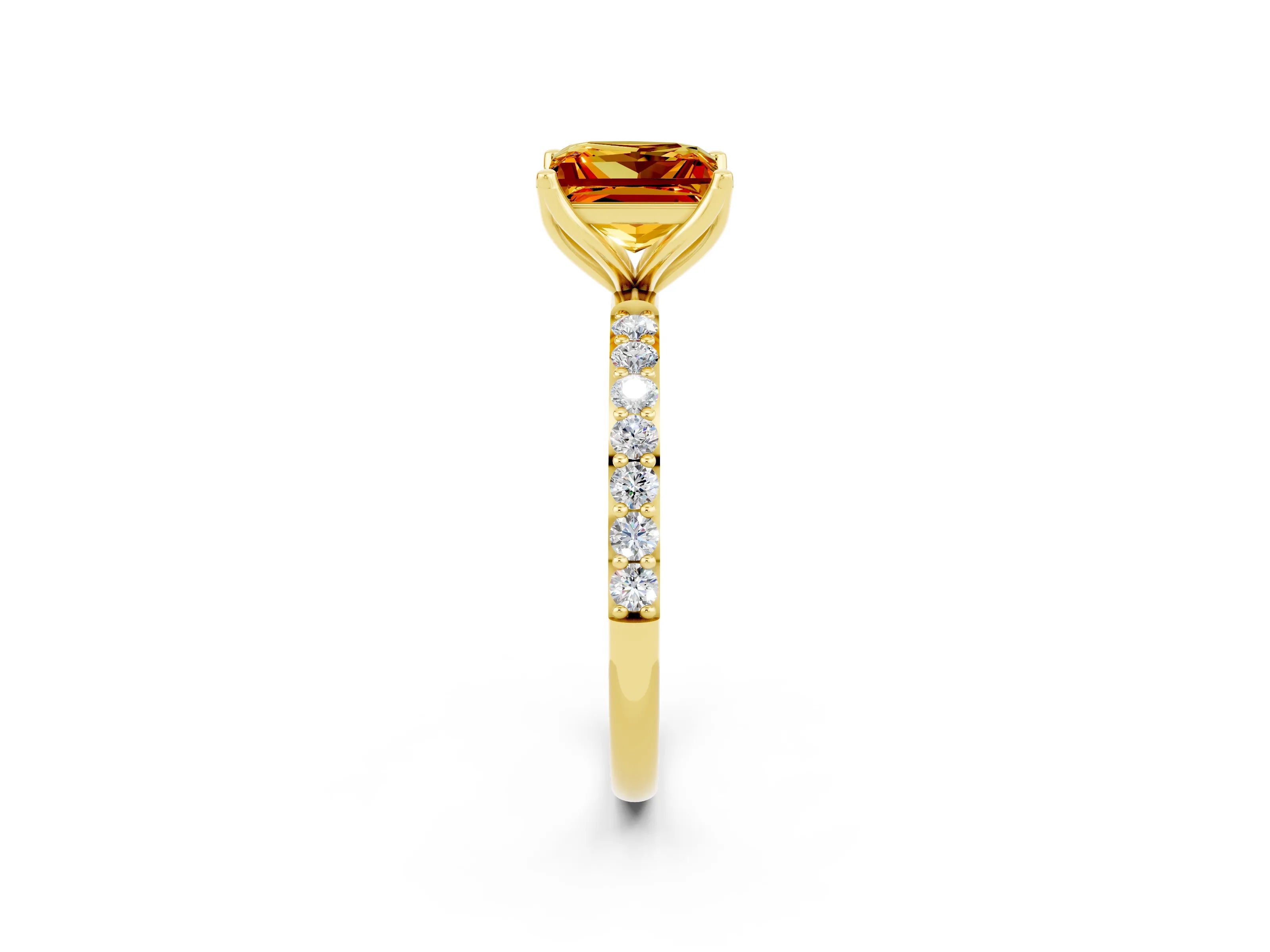Yellow gold Princess Cut Citrine Solitaire Engagement Ring with Pavé Band and Prong Setting_2