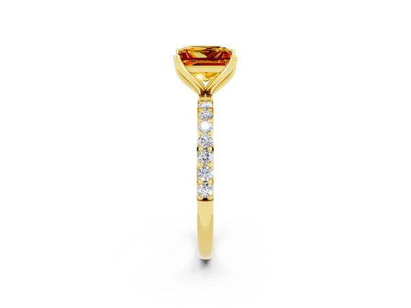Yellow gold Princess Cut Citrine Solitaire Engagement Ring with Round  Pavé Band and Prong Setting