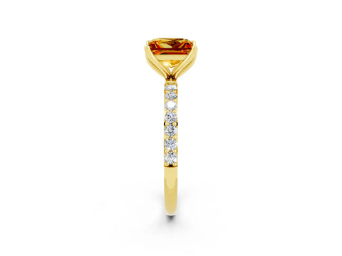 Yellow gold Princess Cut Citrine Solitaire Engagement Ring with Pavé Band and Prong Setting_2