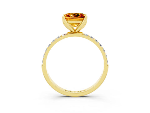 Yellow gold Princess Cut Citrine Solitaire Engagement Ring with Pavé Band and Prong Setting_3