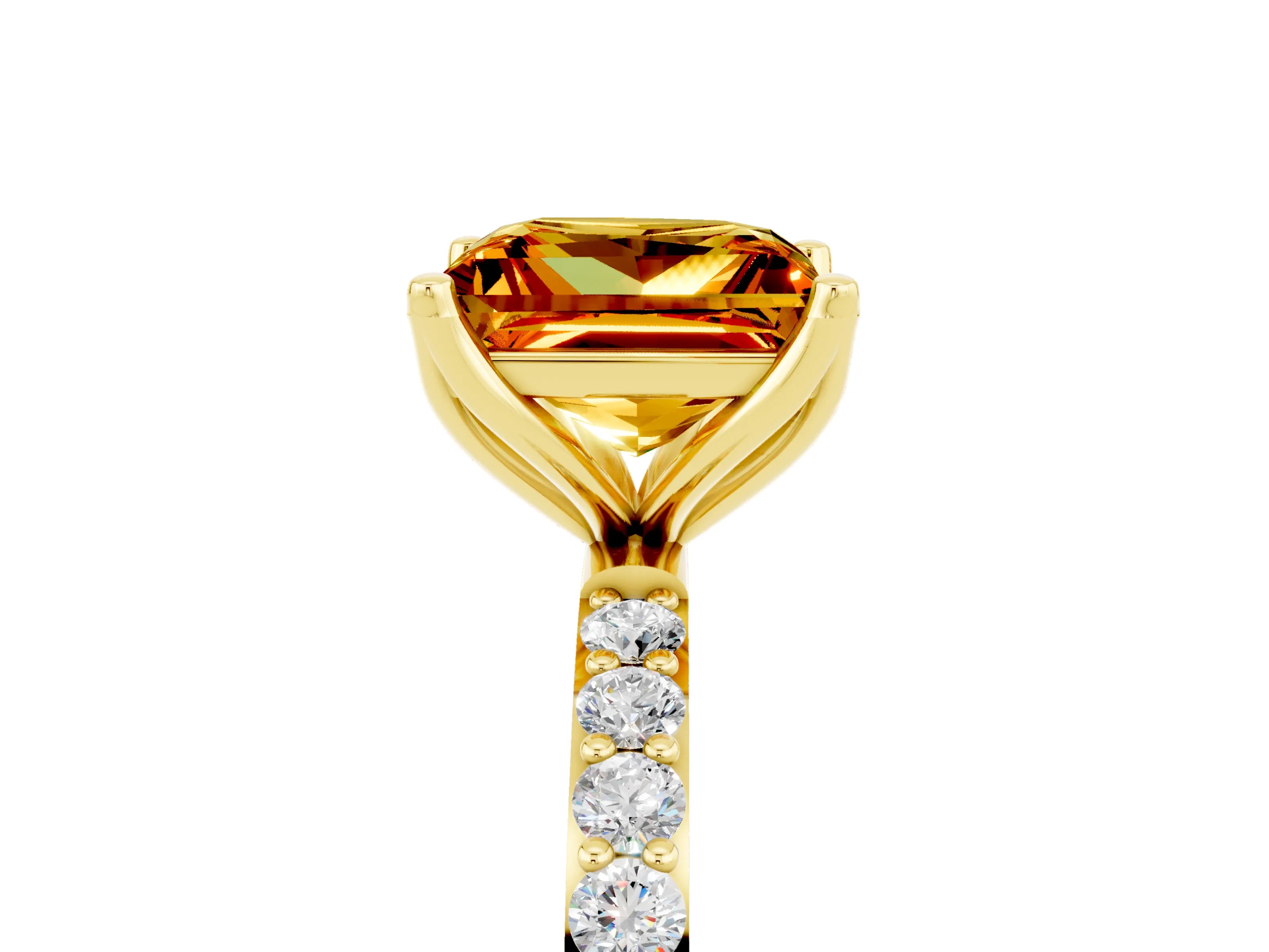 Yellow gold Princess Cut Citrine Solitaire Engagement Ring with Pavé Band and Prong Setting_5