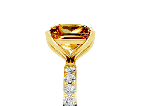 Yellow gold Princess Cut Citrine Solitaire Engagement Ring with Pavé Band and Prong Setting_5