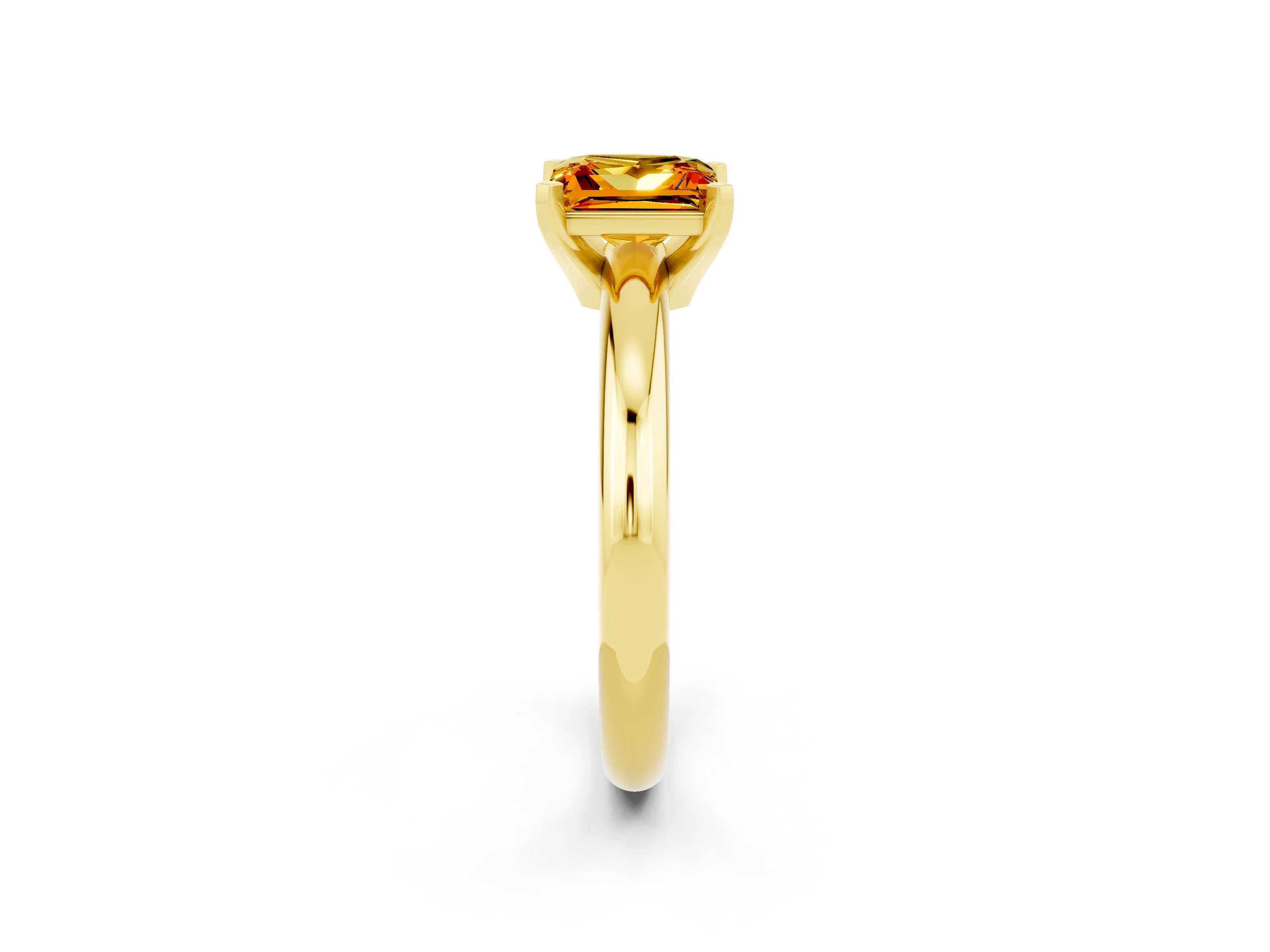 Yellow gold Princess Cut Citrine Solitaire Engagement Ring with Round Band and Four-Prong Setting_2