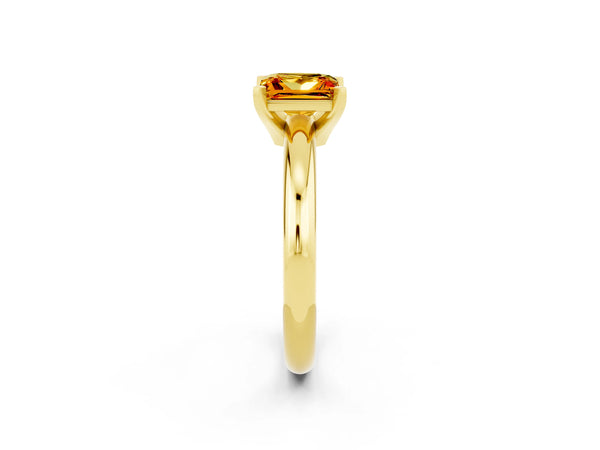 Yellow gold Princess Cut Citrine Solitaire Engagement Ring with Round Band and Four-Prong Setting