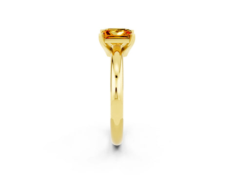 Yellow gold Princess Cut Citrine Solitaire Engagement Ring with Round Band and Four-Prong Setting_2