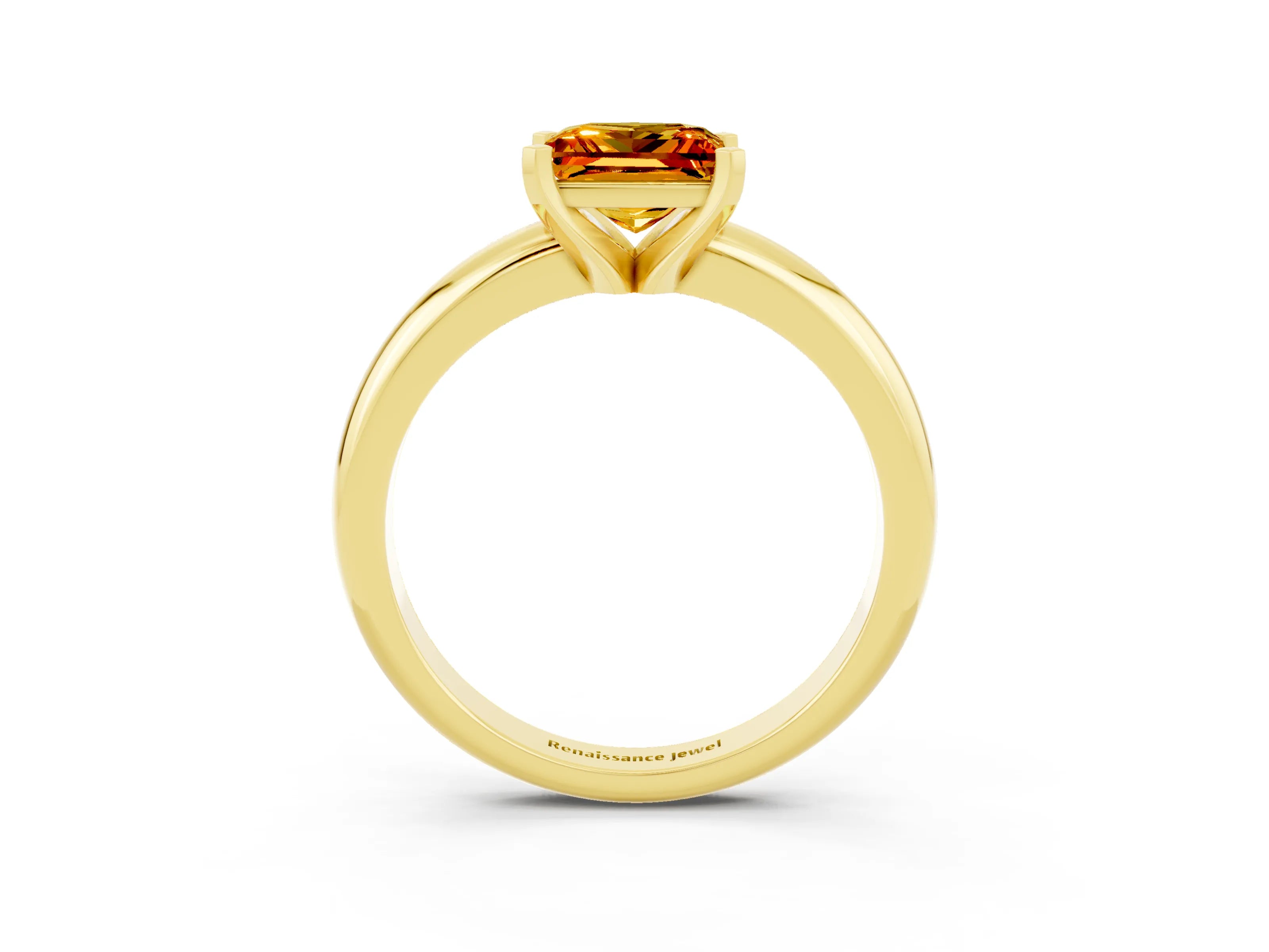 Yellow gold Princess Cut Citrine Solitaire Engagement Ring with Round Band and Four-Prong Setting_3
