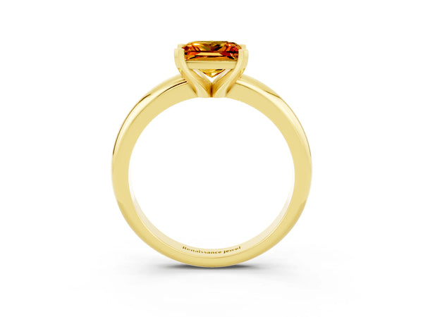 Yellow gold Princess Cut Citrine Solitaire Engagement Ring with Round Band and Four-Prong Setting