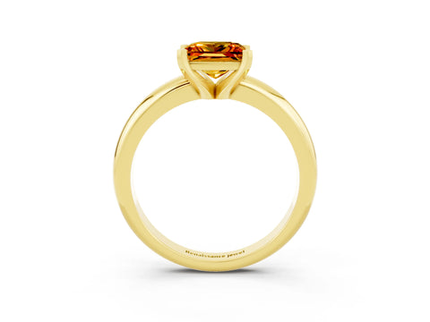 Yellow gold Princess Cut Citrine Solitaire Engagement Ring with Round Band and Four-Prong Setting_3