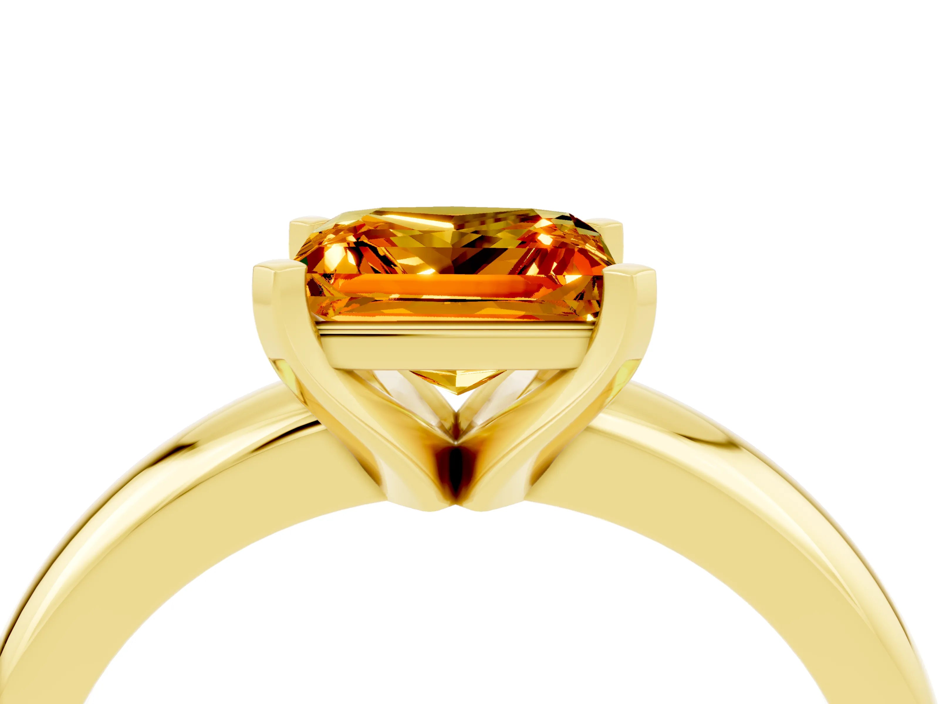 Yellow gold Princess Cut Citrine Solitaire Engagement Ring with Round Band and Four-Prong Setting_4