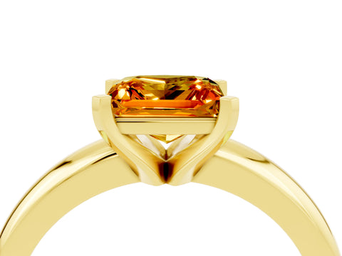 Yellow gold Princess Cut Citrine Solitaire Engagement Ring with Round Band and Four-Prong Setting_4