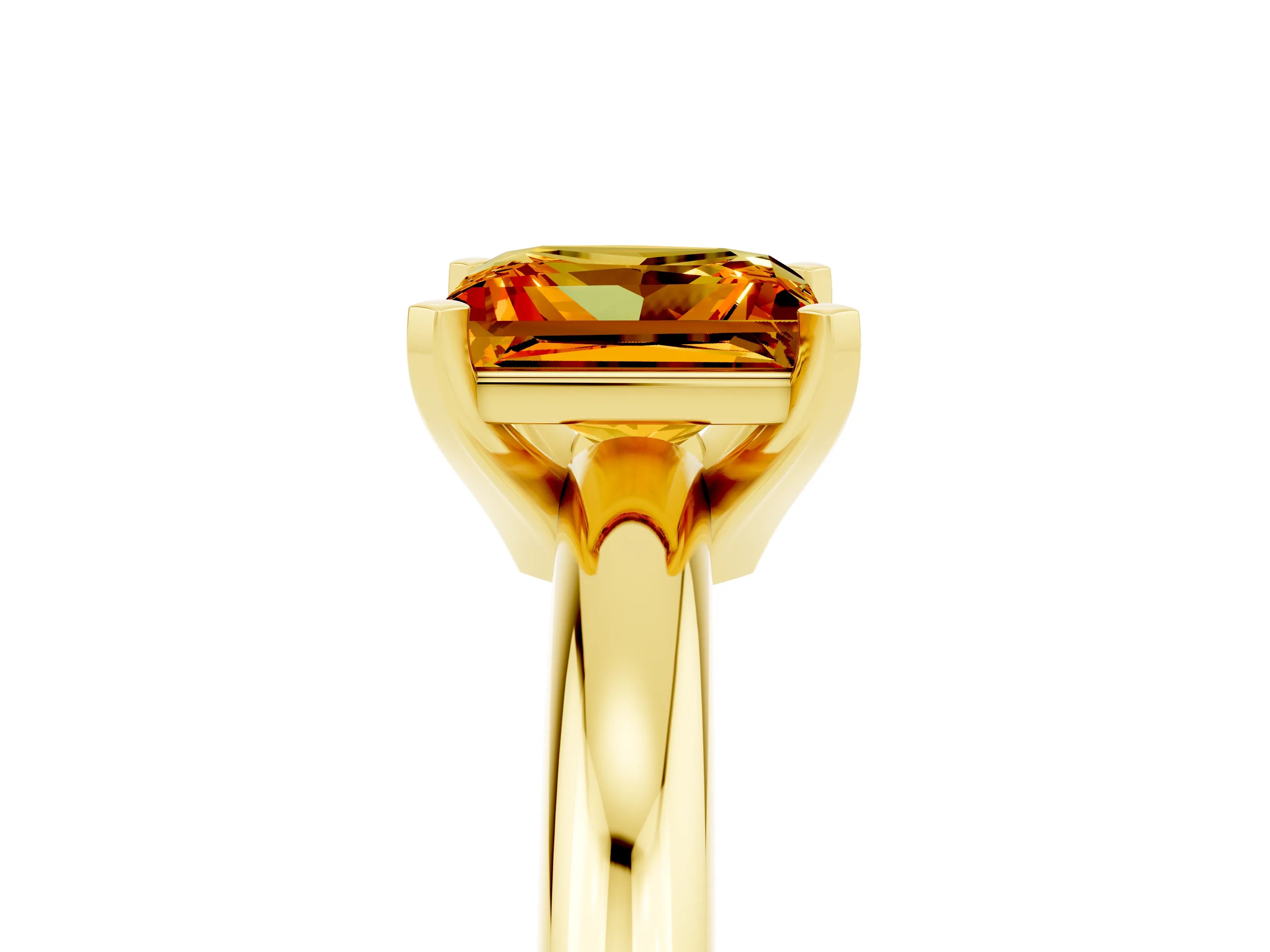 Yellow gold Princess Cut Citrine Solitaire Engagement Ring with Round Band and Four-Prong Setting_5