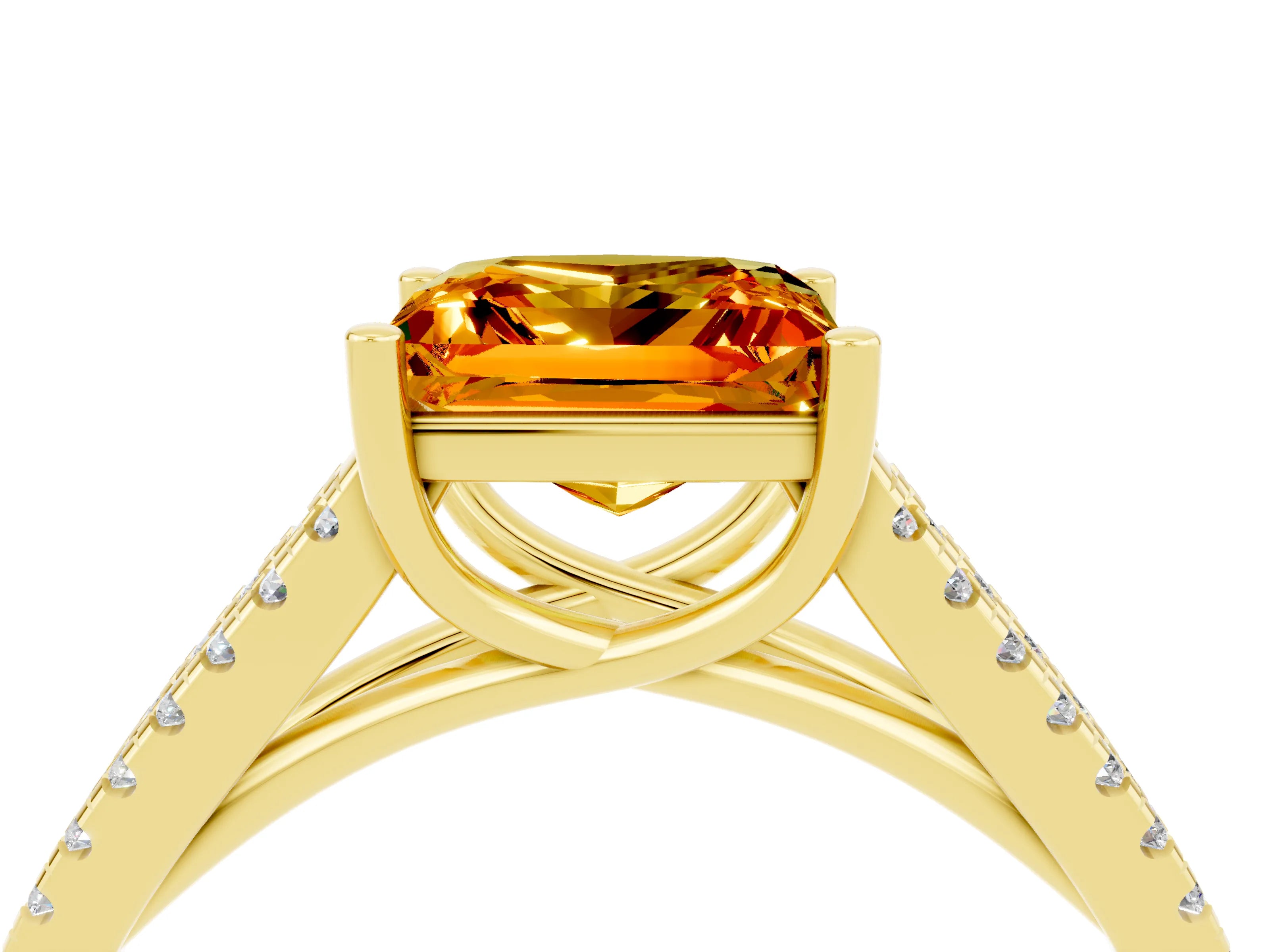 Yellow gold Princess Cut Citrine Solitaire Engagement Ring with Split Shank Pavé Band_4