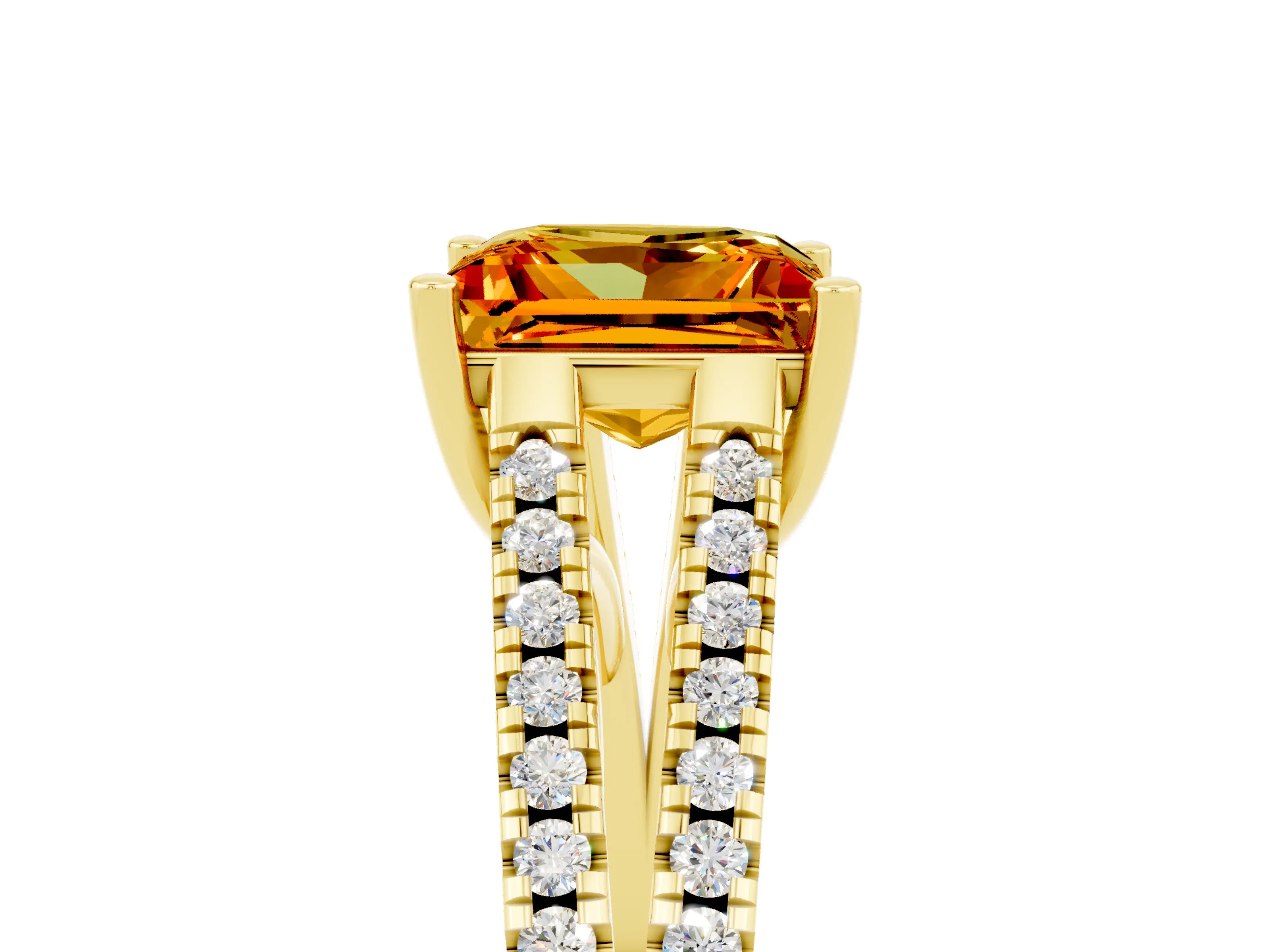 Yellow gold Princess Cut Citrine Solitaire Engagement Ring with Split Shank Pavé Band_5