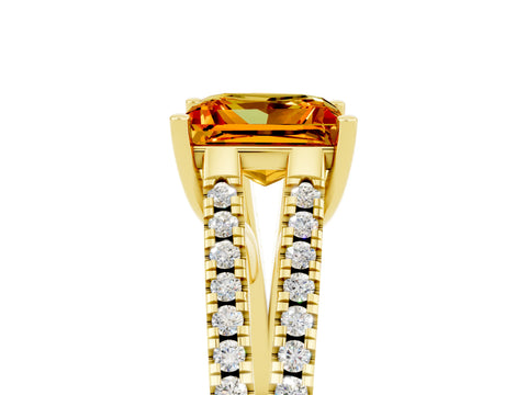 Yellow gold Princess Cut Citrine Solitaire Engagement Ring with Split Shank Pavé Band_5