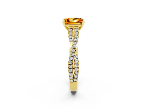 Yellow gold Princess Cut Citrine Solitaire Engagement Ring with Twisted Pavé Band and Four-Prong Setting_14