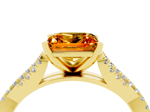 Yellow gold Princess Cut Citrine Solitaire Engagement Ring with Twisted Pavé Band and Four-Prong Setting_16