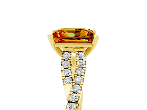 Yellow gold Princess Cut Citrine Solitaire Engagement Ring with Twisted Pavé Band and Four-Prong Setting_17