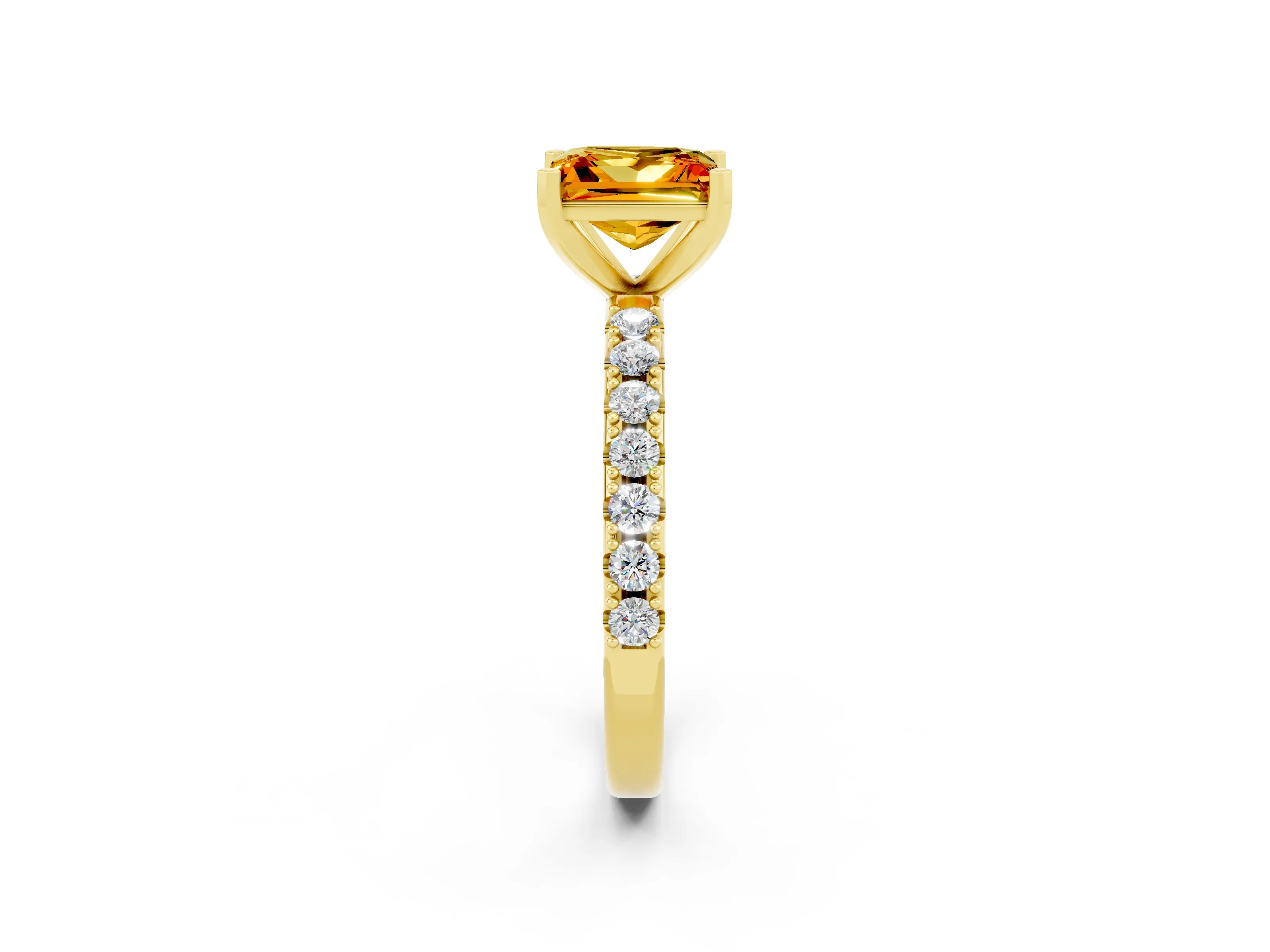 Yellow gold Princess Cut Citrine Solitaire Pavé Band with Four-Prong Setting_2