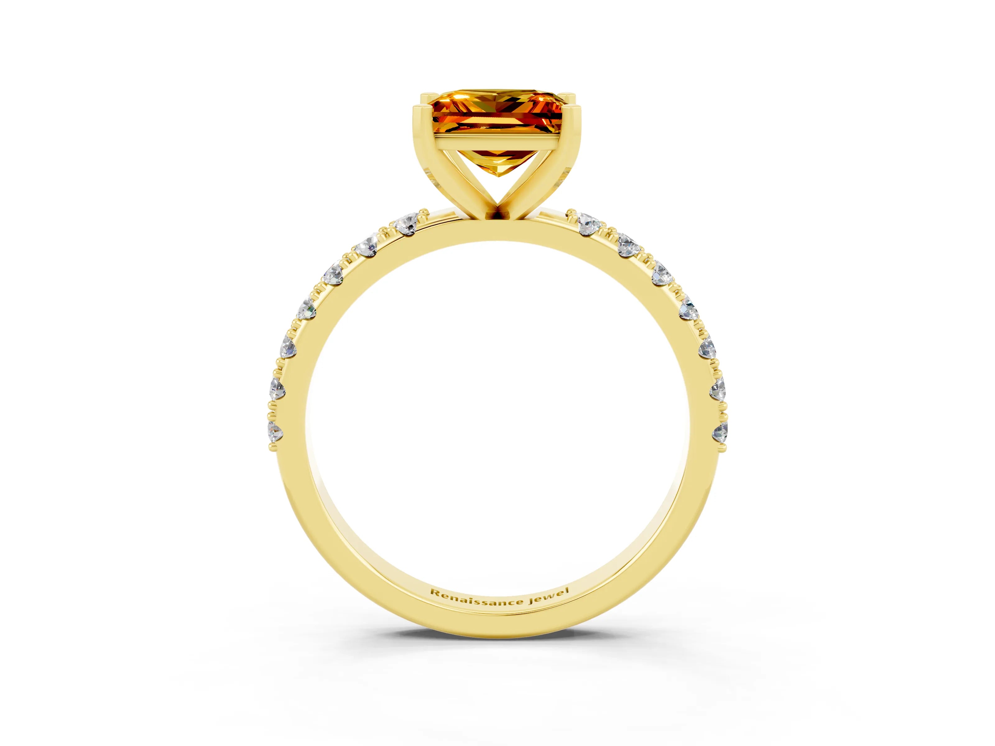 Yellow gold Princess Cut Citrine Solitaire Pavé Band with Four-Prong Setting_3