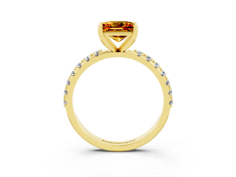 Yellow gold Princess Cut Citrine Solitaire Pavé Band with Four-Prong Setting_3