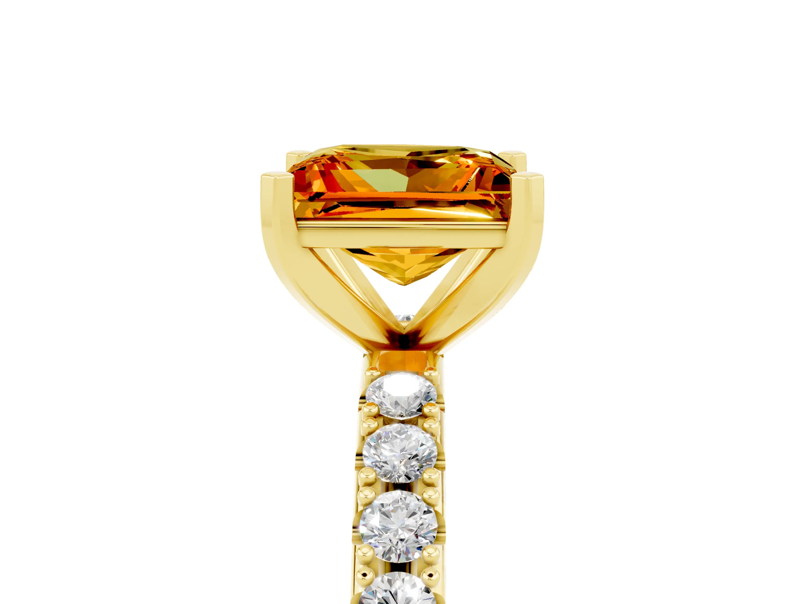 Yellow gold Princess Cut Citrine Solitaire Pavé Band with Four-Prong Setting_5