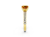 Yellow gold Princess Cut Citrine Solitaire Pavé Engagement Ring with Round Band and Prong Setting_14