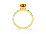 Yellow gold Princess Cut Citrine Solitaire Pavé Engagement Ring with Round Band and Prong Setting_15