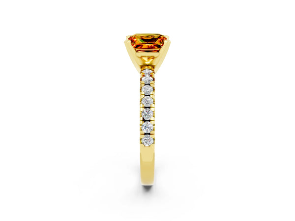 Yellow gold Princess Cut Citrine Solitaire Pavé Engagement Ring with Round Band and Prong Setting
