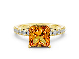 Yellow gold Princess Cut Citrine Solitaire Pavé Engagement Ring with Round Band and Prong Setting_72