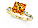 Yellow gold Princess Cut Citrine Solitaire Pavé Engagement Ring with Round Band and Prong Setting_73