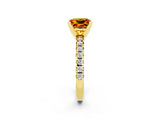 Yellow gold Princess Cut Citrine Solitaire Pavé Engagement Ring with Round Band and Prong Setting_74