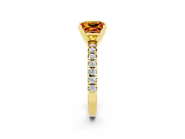 Yellow gold Princess Cut Citrine Solitaire Pavé Engagement Ring with Round Band and Prong Setting