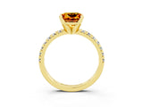 Yellow gold Princess Cut Citrine Solitaire Pavé Engagement Ring with Round Band and Prong Setting_75