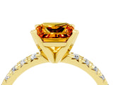 Yellow gold Princess Cut Citrine Solitaire Pavé Engagement Ring with Round Band and Prong Setting_76