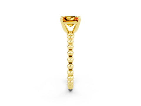 Yellow gold Princess Cut Citrine Solitaire Ring with Beaded Band and Prong Setting_2