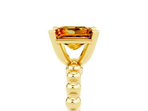 Yellow gold Princess Cut Citrine Solitaire Ring with Beaded Band and Prong Setting_5