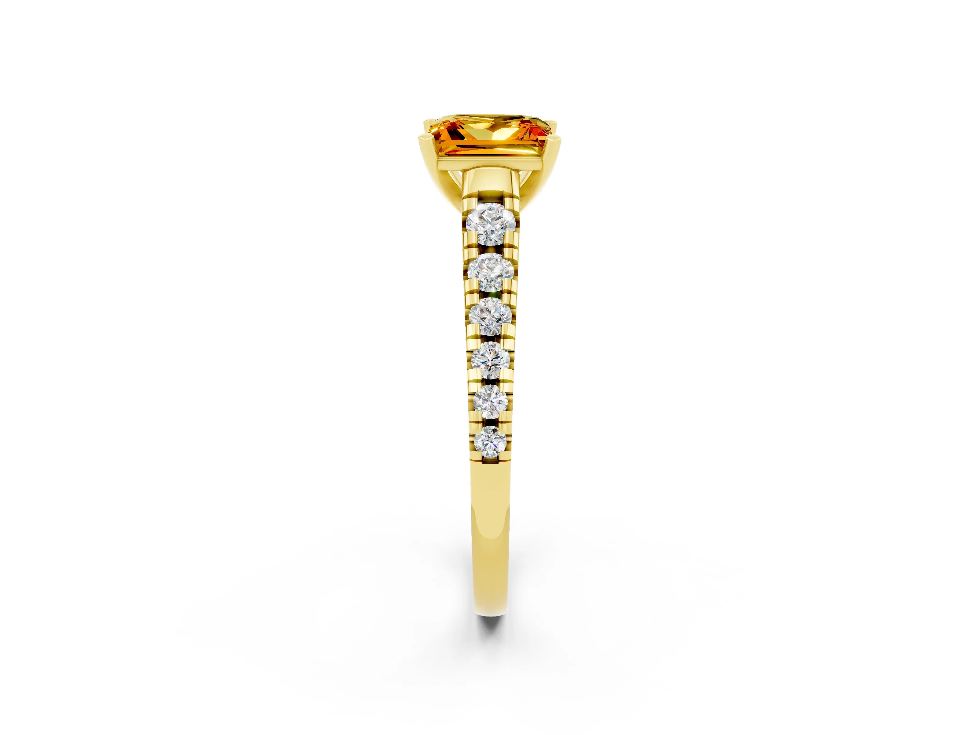 Yellow gold Princess Cut Citrine Solitaire Ring with Cathedral Setting and Pavé Band_2