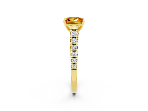 Yellow gold Princess Cut Citrine Solitaire Ring with Cathedral Setting and Pavé Band_2