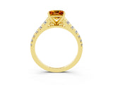 Yellow gold Princess Cut Citrine Solitaire Ring with Cathedral Setting and Pavé Band_3