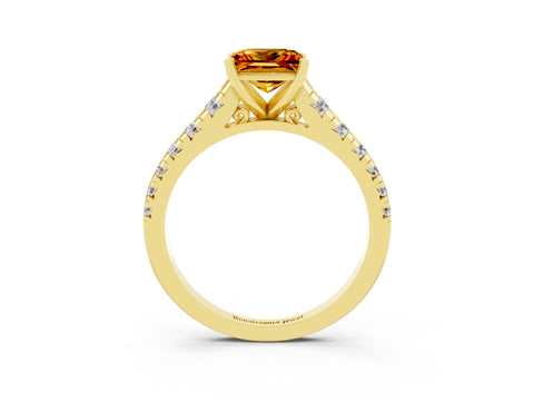 Yellow gold Princess Cut Citrine Solitaire Ring with Cathedral Setting and Pavé Band_3