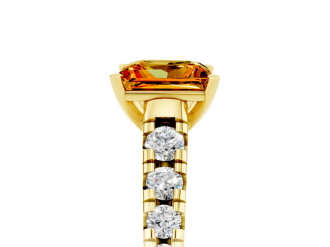 Yellow gold Princess Cut Citrine Solitaire Ring with Cathedral Setting and Pavé Band_5