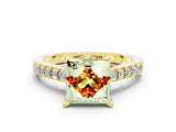 Yellow gold Princess Cut Citrine Solitaire Ring with Crossover Gallery and Round  Pavé Band_12