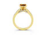 Yellow gold Princess Cut Citrine Solitaire Ring with Crossover Gallery and Round  Pavé Band_15