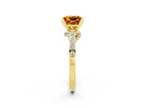 Yellow gold Princess Cut Citrine Solitaire Ring with Crossover Gallery and Round  Pavé Band_38