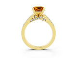 Yellow gold Princess Cut Citrine Solitaire Ring with Crossover Gallery and Round  Pavé Band_39