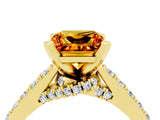 Yellow gold Princess Cut Citrine Solitaire Ring with Crossover Gallery and Round  Pavé Band_40