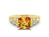 Yellow gold Princess Cut Citrine Solitaire Ring with Filigree Band and Four-Prong Setting_24